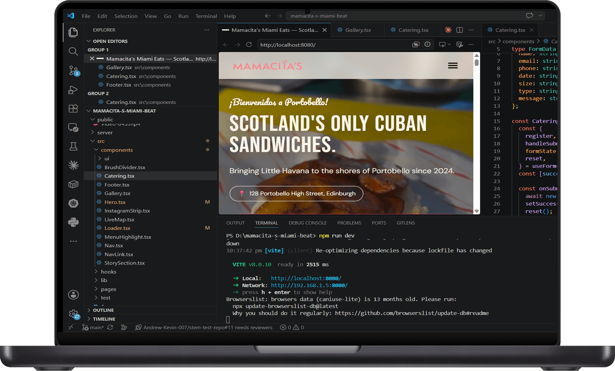 Mamacita's Miami Eats in development on a MacBook